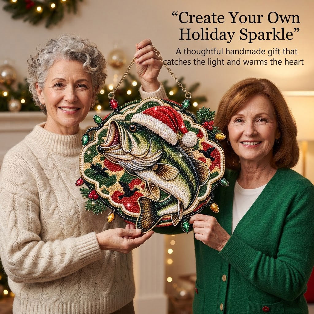 🔥Limited time 70% OFF 🎣🎄 Bass Fishing Diamond Art Ornament Kit – Sparkling DIY Holiday Door Decor