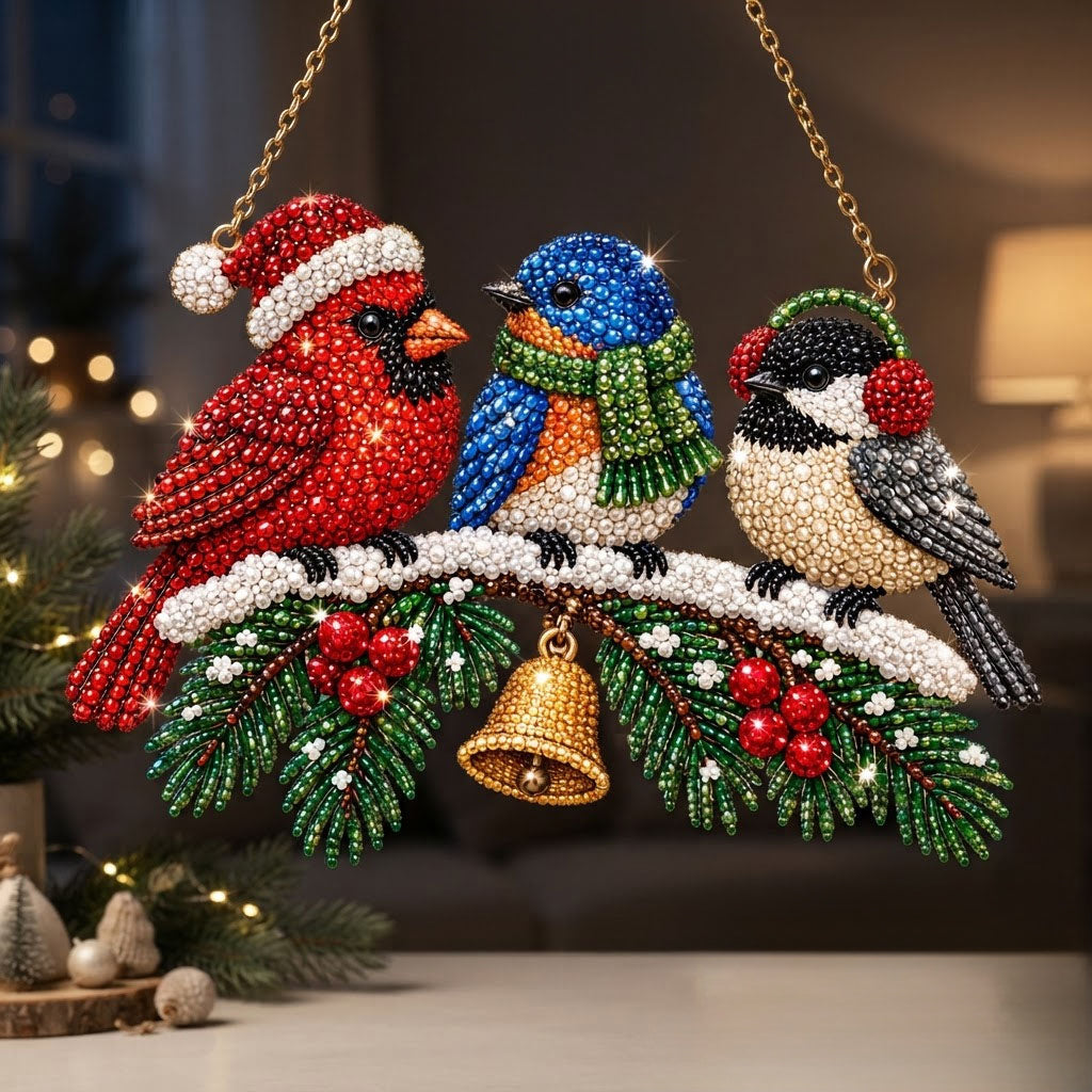 🔥Limited time 70% OFF 🐦❄️ Winter Birds Diamond Art Ornament Kit – Sparkling DIY Christmas Hanging Decor