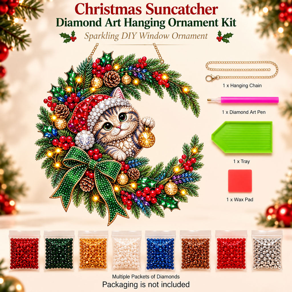 Cute Christmas Cat Diamond Art Hanging Ornament Kit