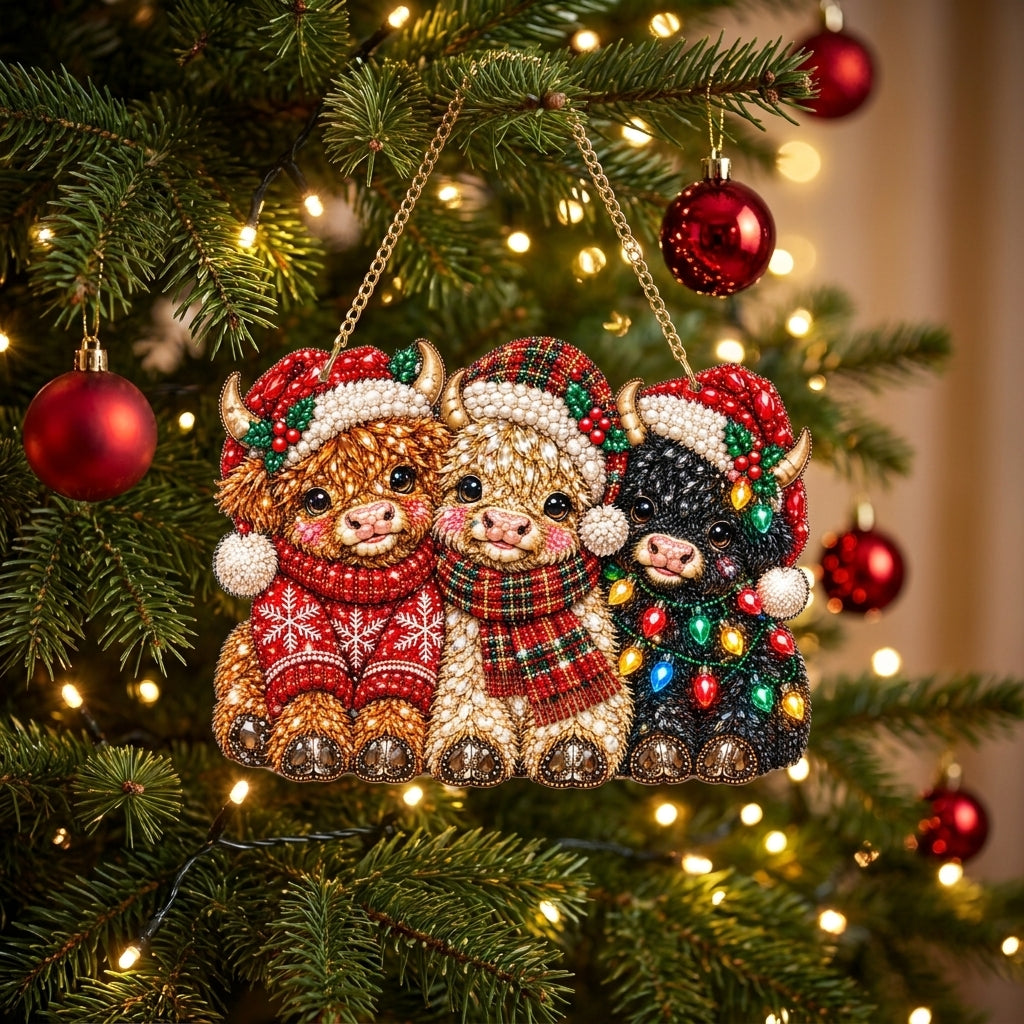 Festive Highland Cow Diamond Art Hanging Ornament Kit