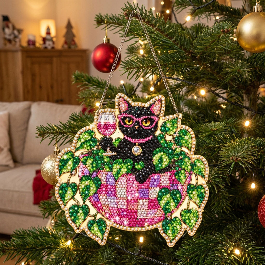 Glamorous Black Cat Diamond Art Hanging Ornament Kit