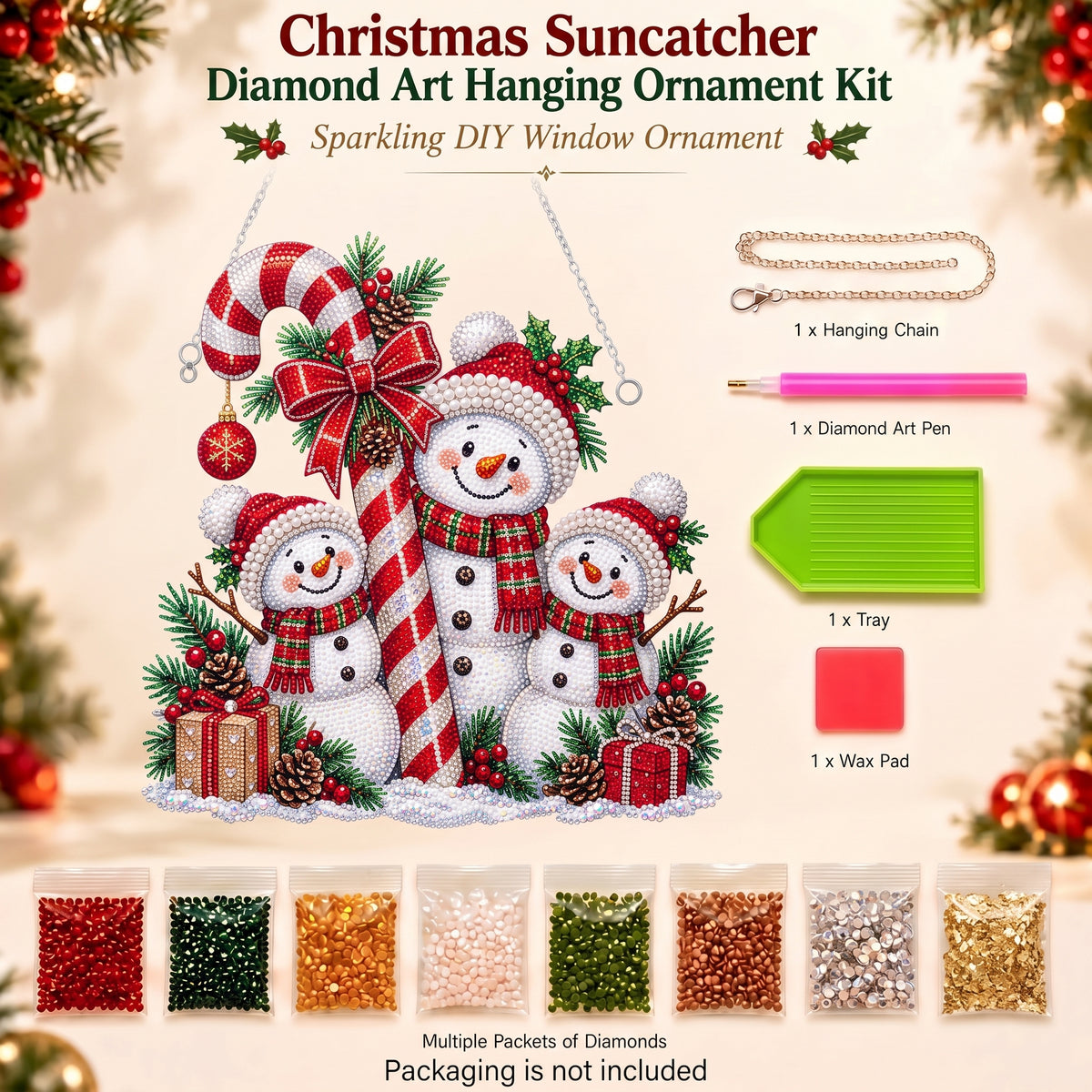 🔥 Limited Time 70% OFF - ⛄🍭 Candy Cane Snowman Family Diamond Art Ornament Kit – Sparkling DIY Christmas Decor