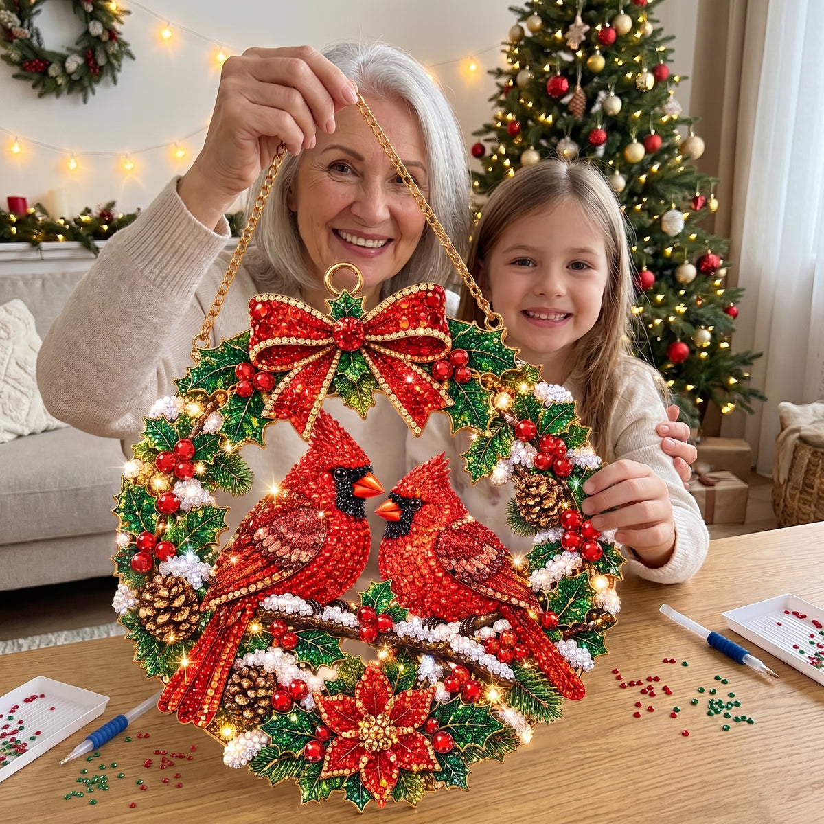🔥Limited time 70% OFF🔥 Cardinal Suncatcher Diamond Art Hanging Ornament Kit