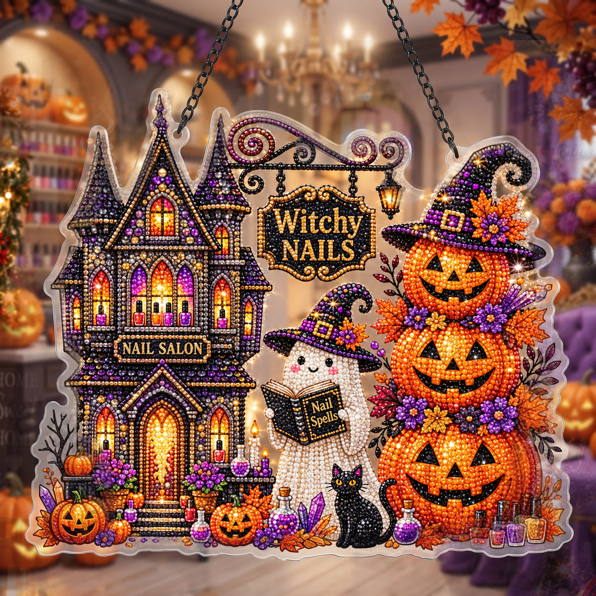 🔥HOT SALE 70% OFF - 🎃✨ Halloween Diamond Art Ornament Kit – Sparkling DIY Window Hanging Decor