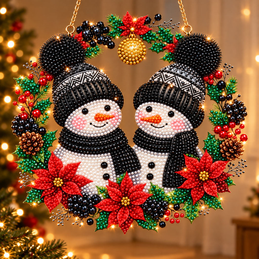 Winter Snowman Wreath Diamond Art Ornament Kit – Sparkling DIY Christmas Hanging Decor
