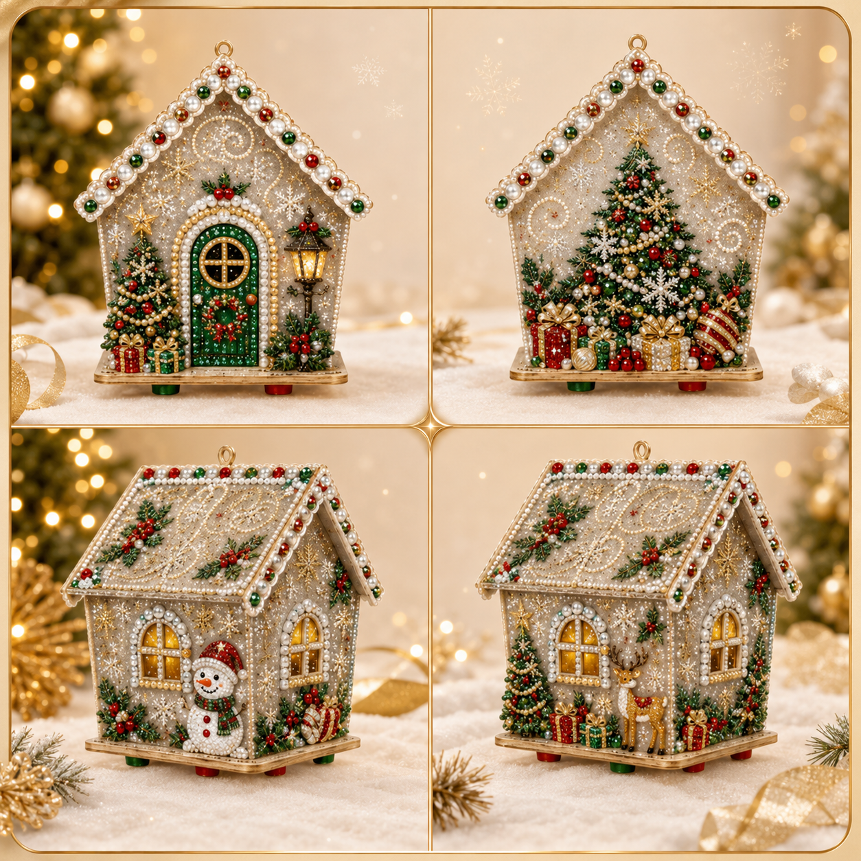 🎄3D Wooden Gingerbread House Craft Kit with Diamond Painting