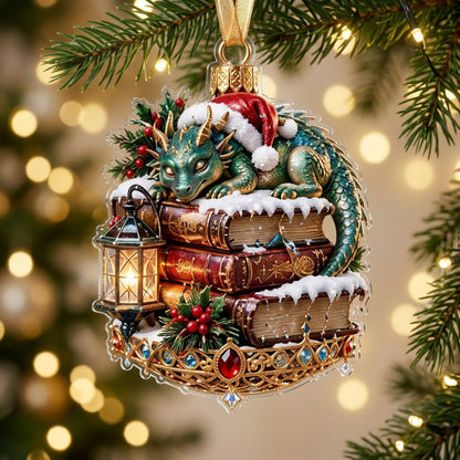 Cozy Book Dragon XR1710025CL Christmas Ornament