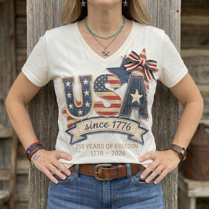 USA Since 1776 – 250 Years Of Freedom Patriotic WN2906004CL V-Neck T-Shirt