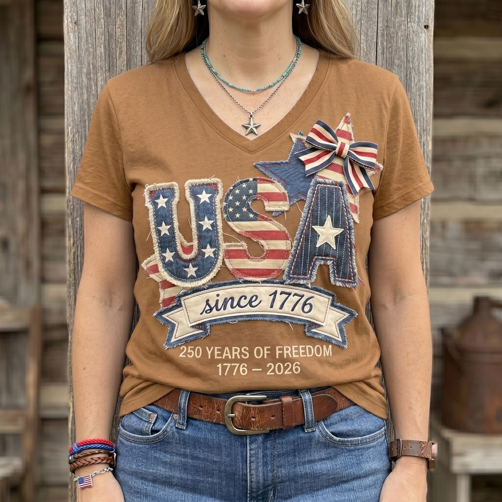 USA Since 1776 – 250 Years Of Freedom Patriotic WN2906004CL V-Neck T-Shirt