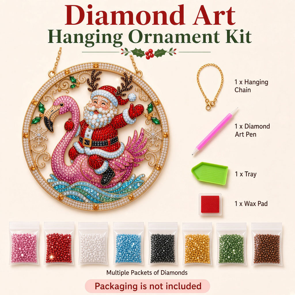Santa Riding Flamingo Diamond Art Hanging Ornament Kit