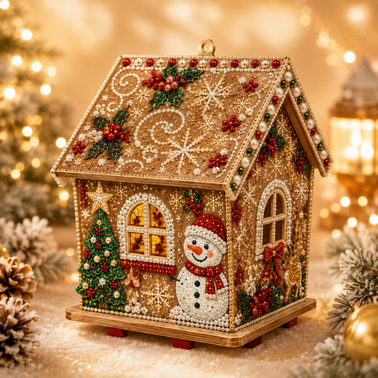 🎄3D Wooden Gingerbread House Craft Kit with Diamond Painting