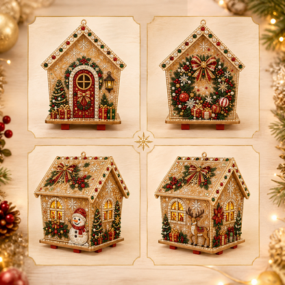 🎄3D Wooden Gingerbread House Craft Kit with Diamond Painting