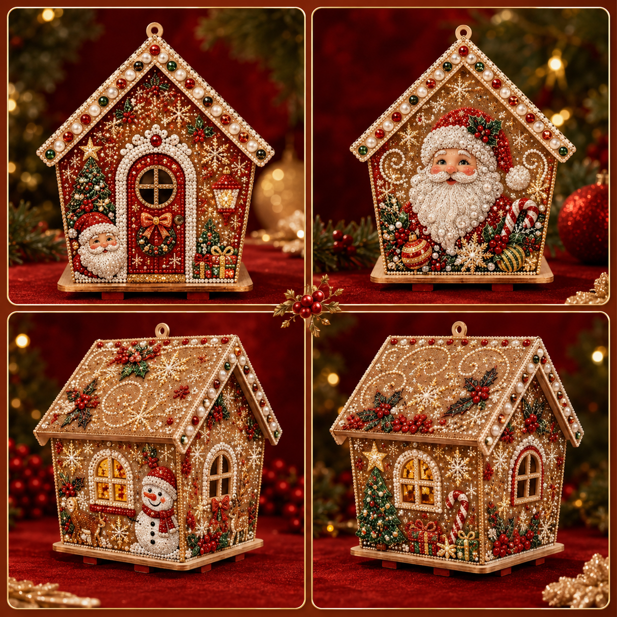 🎄3D Wooden Gingerbread House Craft Kit with Diamond Painting