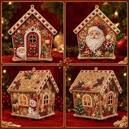🎄3D Wooden Gingerbread House Craft Kit with Diamond Painting