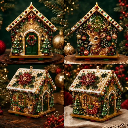 🎄3D Wooden Gingerbread House Craft Kit with Diamond Painting