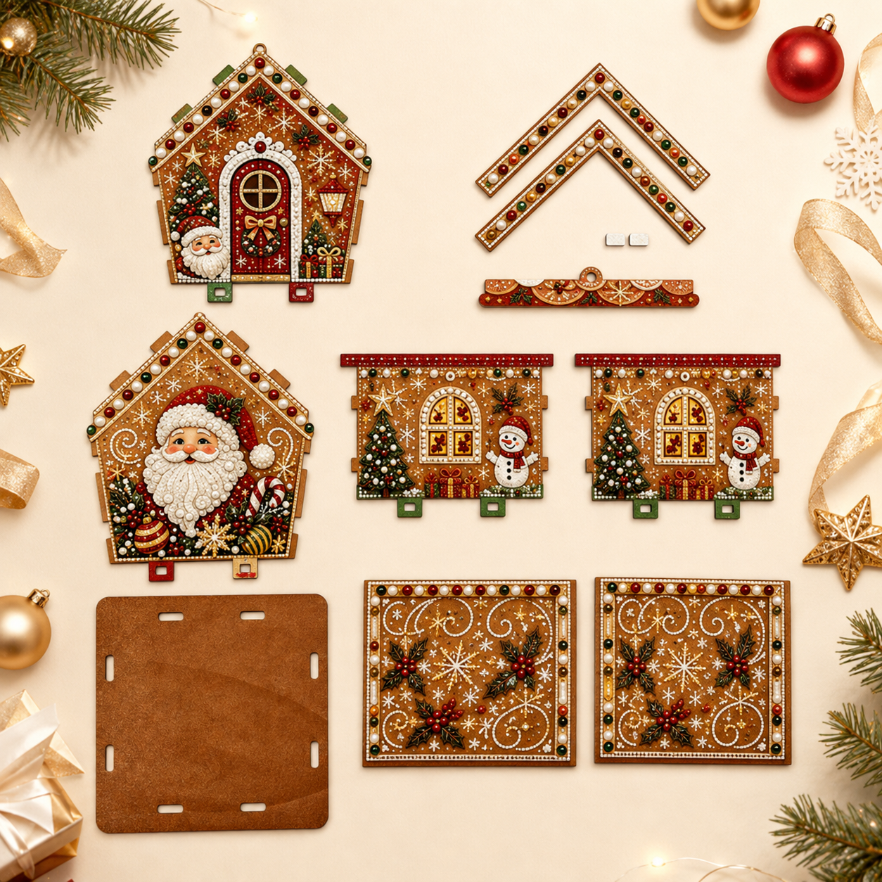 🎄3D Wooden Gingerbread House Craft Kit with Diamond Painting