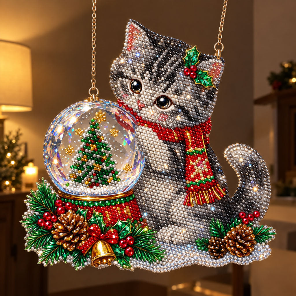 🐱❄️ Christmas Cat Snow Globe Diamond Art Ornament Kit – Sparkling DIY Holiday Hanging Decor