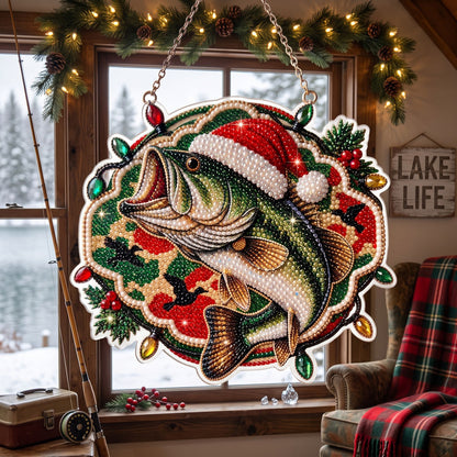 🔥 Limited Time 70% OFF - 🎣🎄 Christmas Fisherman Bass Diamond Art Ornament Kit – Sparkling DIY Holiday Door Hanger