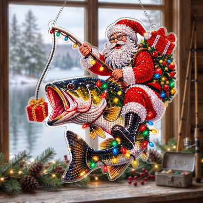 🔥 Limited Time 70% OFF - 🎣🎄 Christmas Fisherman Bass Diamond Art Ornament Kit – Sparkling DIY Holiday Door Hanger