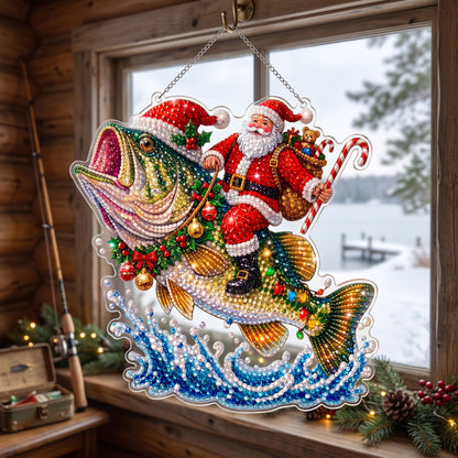 🔥 Limited Time 70% OFF - 🎣🎄 Christmas Fisherman Bass Diamond Art Ornament Kit – Sparkling DIY Holiday Door Hanger