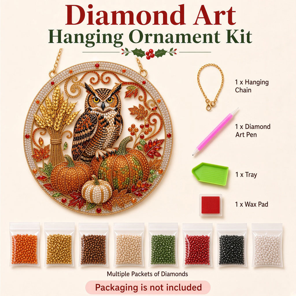 Autumn Harvest Owl Diamond Art Hanging Ornament Kit
