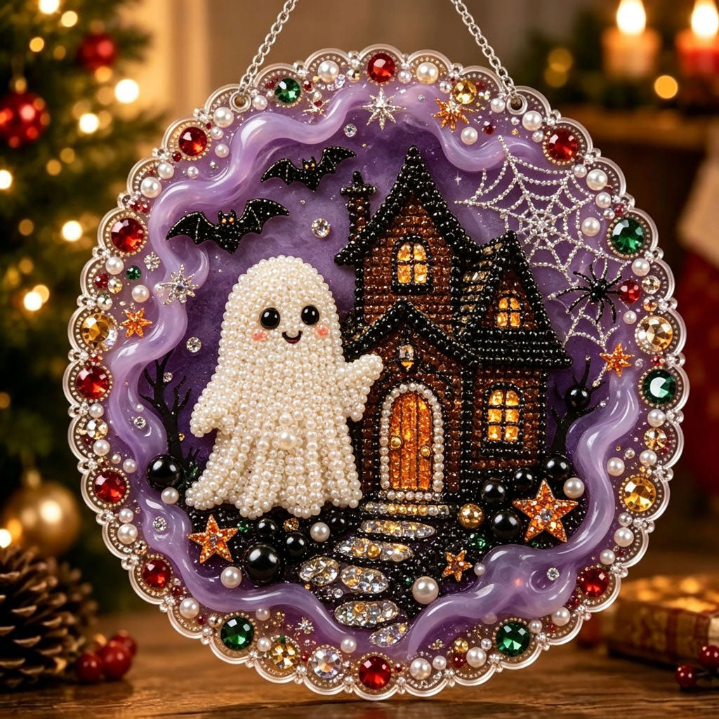 🔥Limited time 70% OFF - 🎃✨ Halloween Pearl Diamond Art Hanging Ornament Kit – Sparkling DIY Window Hanging Decor