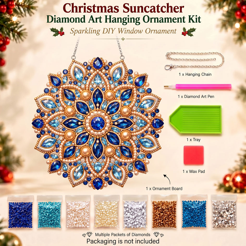 🔥 Limited Time 70% OFF - 🔵✨ Christmas Mandala Diamond Art Ornament Kit – Sparkling DIY Window Decor