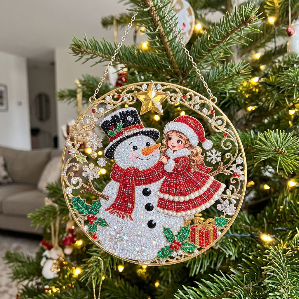 Christmas Girl & Snowman Diamond Art Hanging Ornament Kit