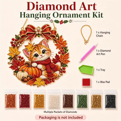 Cozy Pumpkin Kitten Diamond Art Hanging Ornament Kit