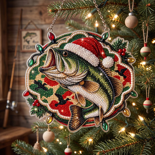 🔥Limited time 70% OFF  🎣🎄 Bass Fishing Diamond Art Ornament Kit – Sparkling DIY Holiday Door Decor