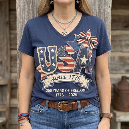 USA Since 1776 – 250 Years Of Freedom Patriotic WN2906004CL V-Neck T-Shirt
