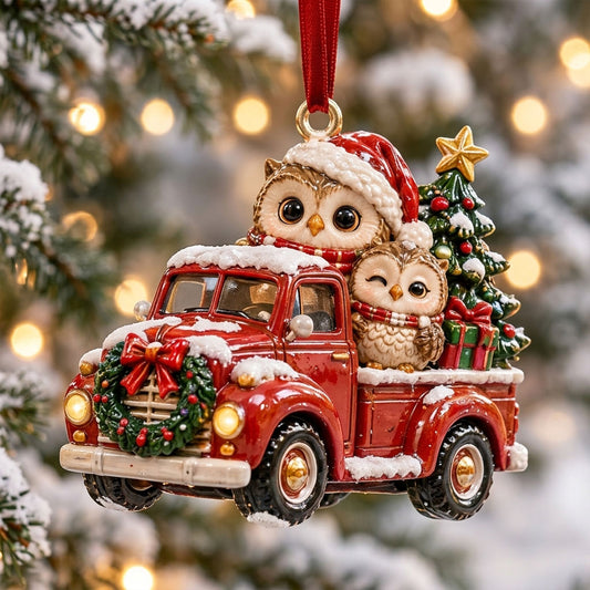 Owls In Red Pickup Truck XR1710051CL Christmas Ornament