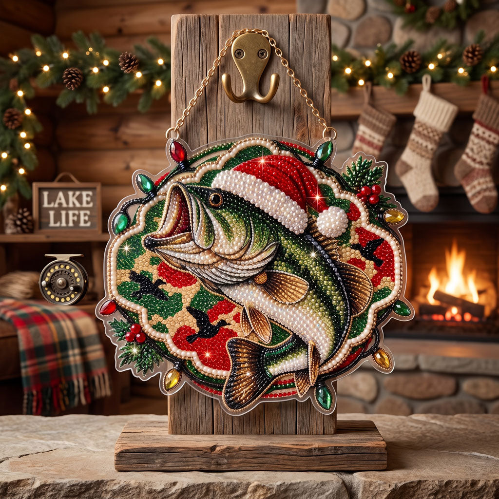 🔥 Limited Time 70% OFF - 🎅🎣 Santa Riding Bass Diamond Art Ornament Kit – Sparkling DIY Holiday Door Decor