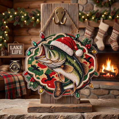 🔥 Limited Time 70% OFF - 🎅🎣 Santa Riding Bass Diamond Art Ornament Kit – Sparkling DIY Holiday Door Decor