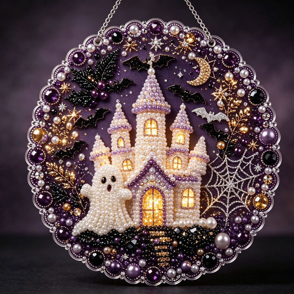 🔥Limited time 70% OFF - 🎃✨ Halloween Pearl Diamond Art Hanging Ornament Kit – Sparkling DIY Window Hanging Decor