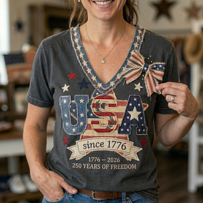 Vintage USA 250th Anniversary Patchwork WN2906005CL V-Neck T-Shirt