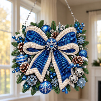 Winter Blue Bow Diamond Art Ornament Kit – Sparkling DIY Christmas Hanging Decor