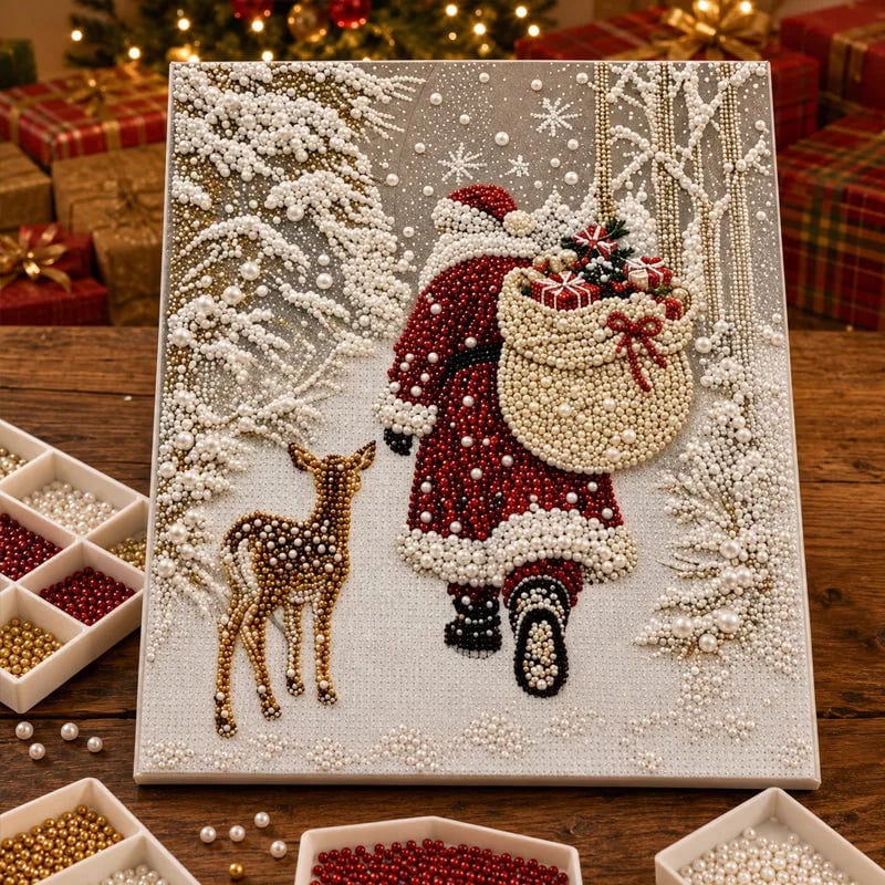 🎅🎄 Premium 3D Pearl Christmas Reindeer Diamond Painting Art Kit