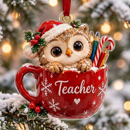 Owl In Teacher Mug XR1710047CL Christmas Ornament