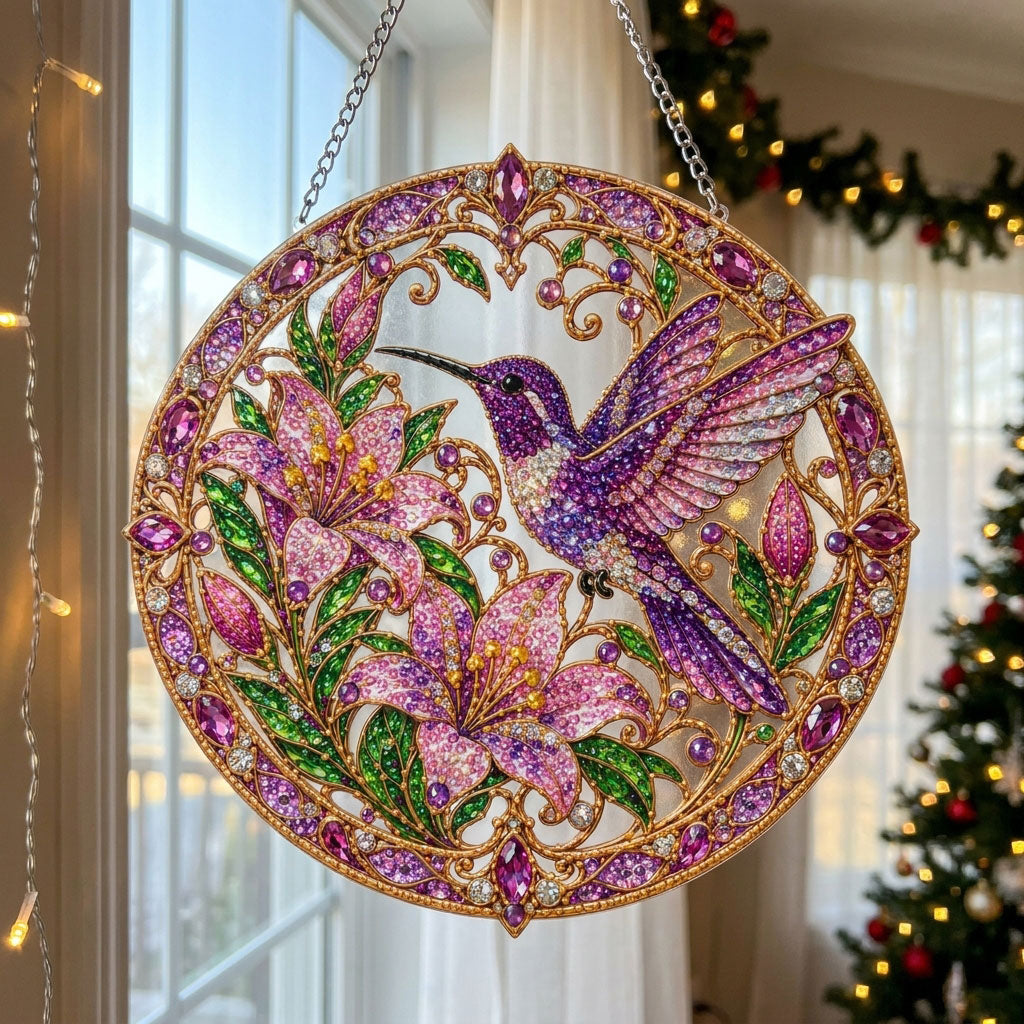 Purple Hummingbird Garden Diamond Art Hanging Ornament Kit