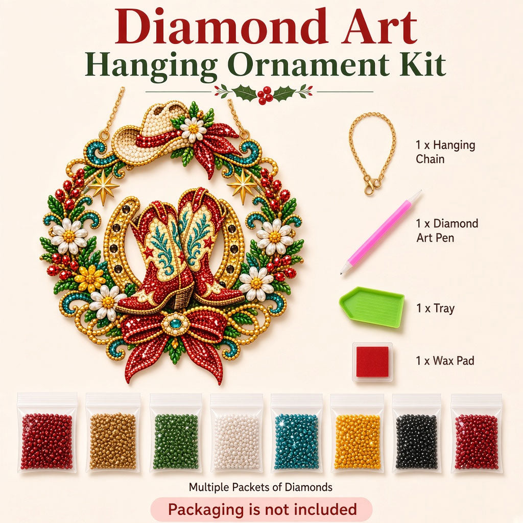 Western Cowgirl Boots Diamond Art Hanging Ornament Kit