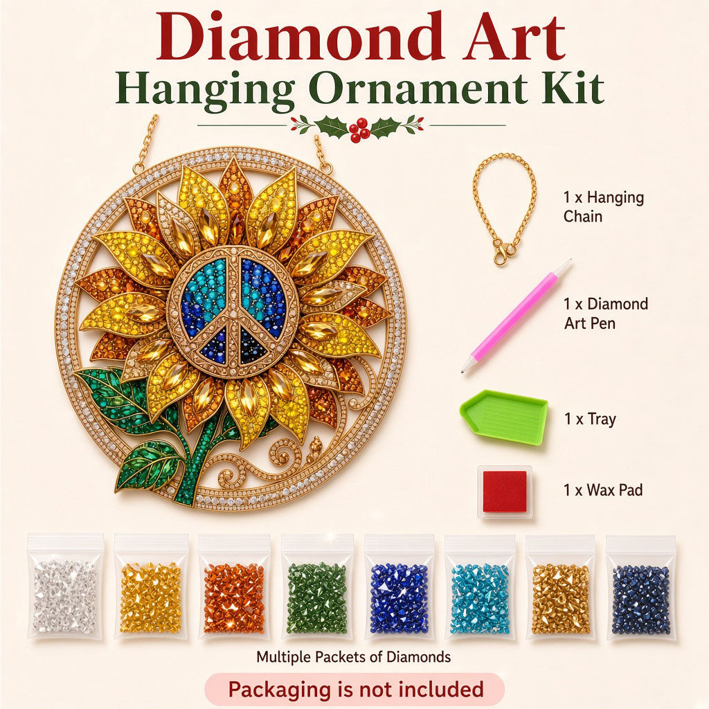 Sunflower Peace Sign Diamond Art Hanging Ornament Kit