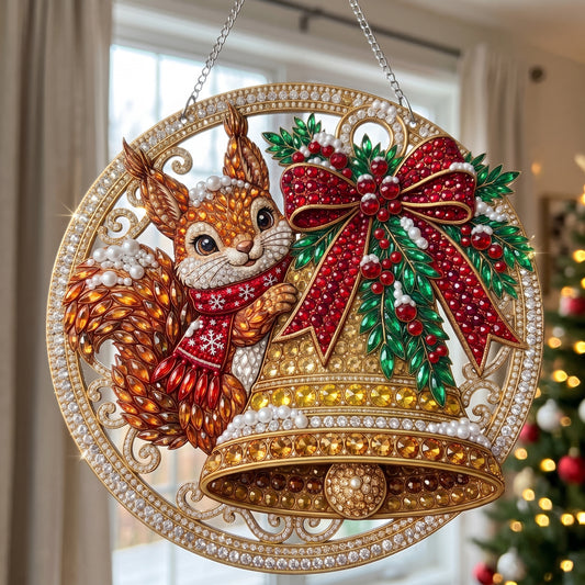 Christmas Squirrel & Golden Bell Diamond Art Hanging Ornament Kit