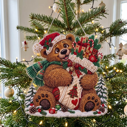 Christmas Stocking Bear Diamond Art Ornament Kit – Sparkling DIY Holiday Window Ornament