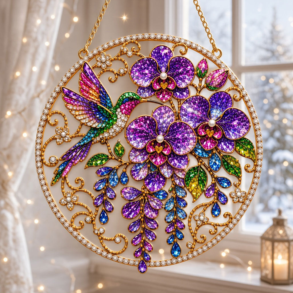 Enchanted Purple Orchids Diamond Art Hanging Ornament Kit