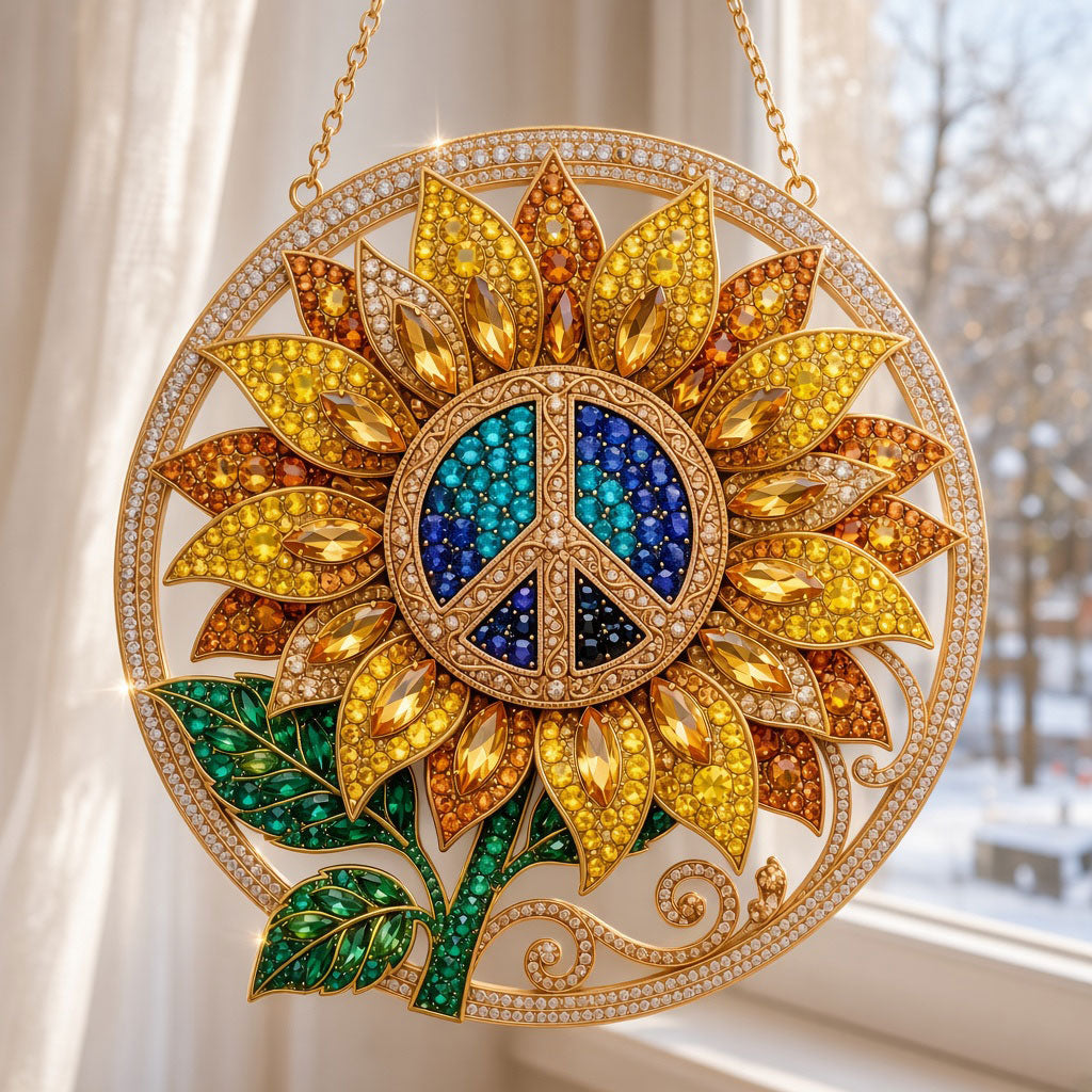 Sunflower Peace Sign Diamond Art Hanging Ornament Kit