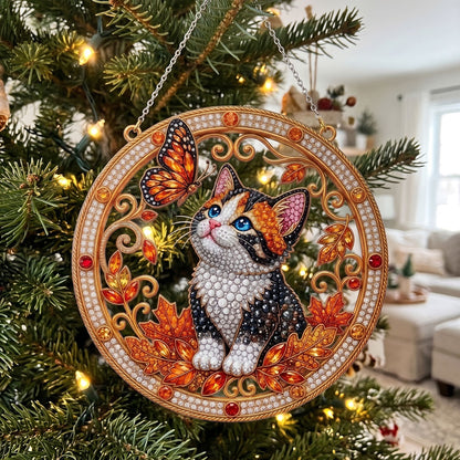 Autumn Calico Cat Diamond Art Hanging Ornament Kit