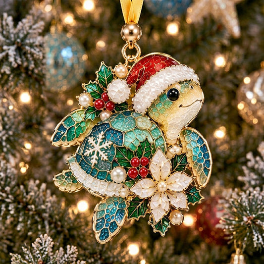 Sea Turtle Poinsettia XR2210018CL Christmas Ornament