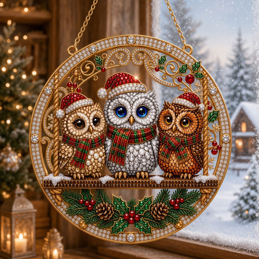 Christmas Owl Trio Diamond Art Hanging Ornament Kit