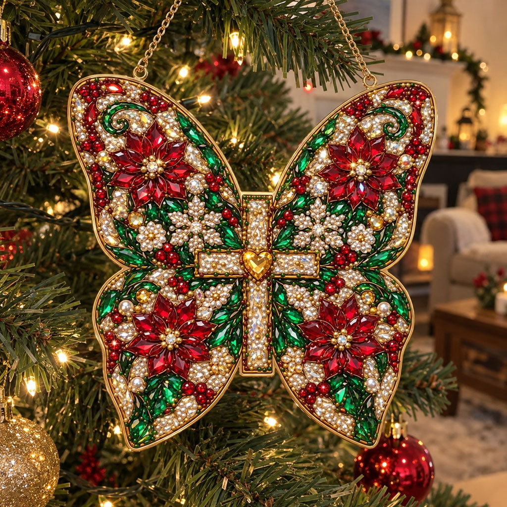 Faith And Poinsettia Butterfly Diamond Art Hanging Ornament Kit